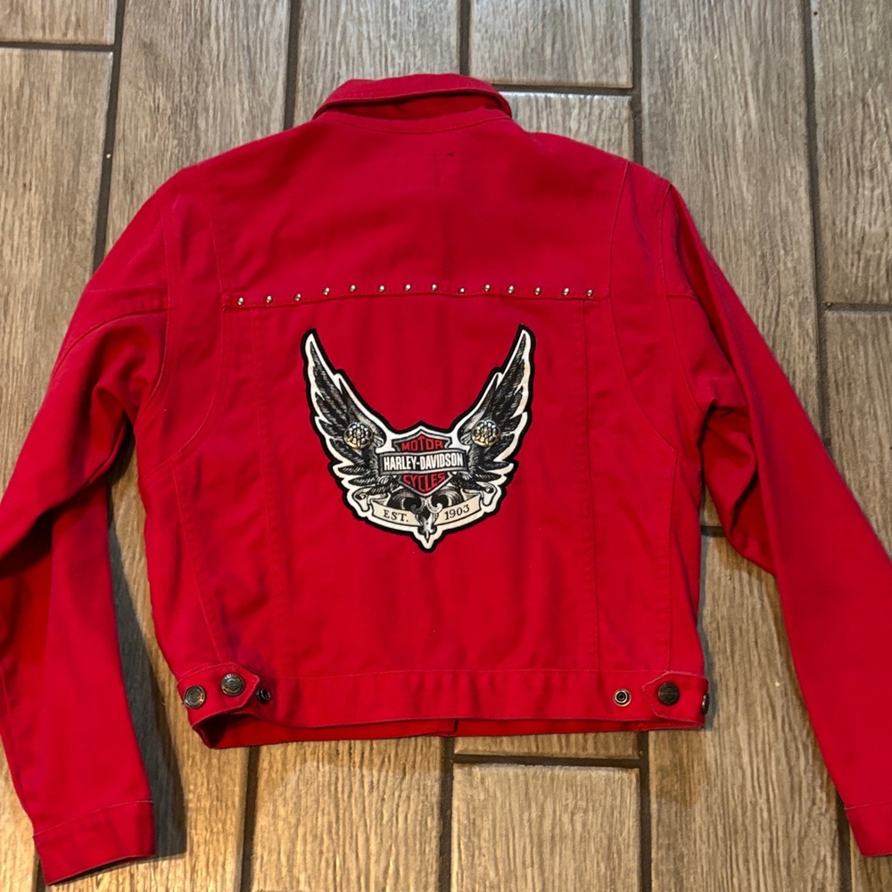 Harley-Davidson Red Women's Jean Jacket with Studs